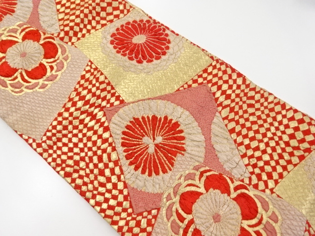 大正ロマン　纐纈色紙に花模様織り出し名古屋帯